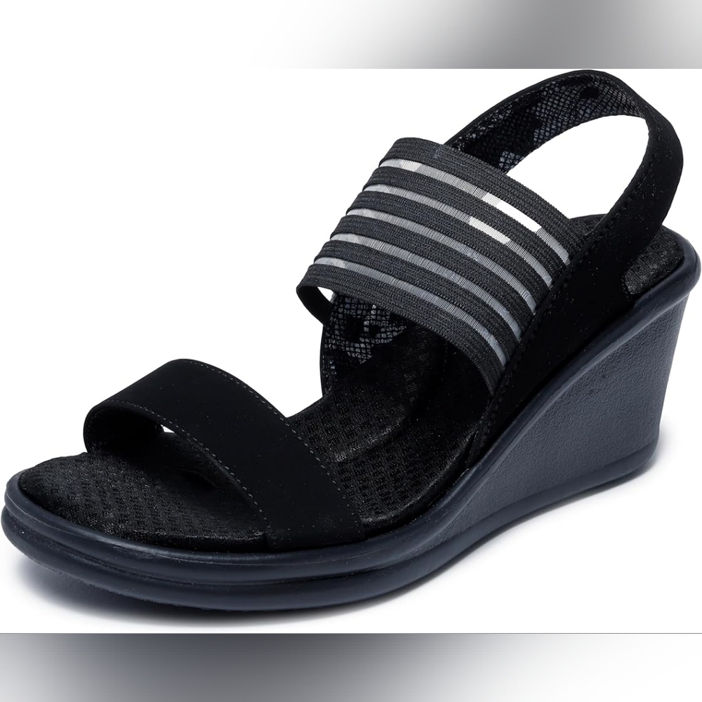 Skechers Black Wedge Sandals